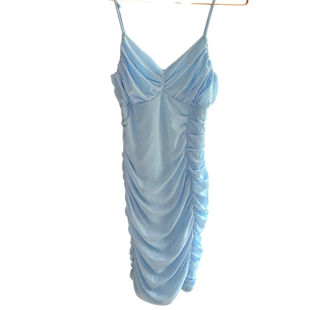 Hello Molly light blue ruched mini dress. Size 8. New with tags!